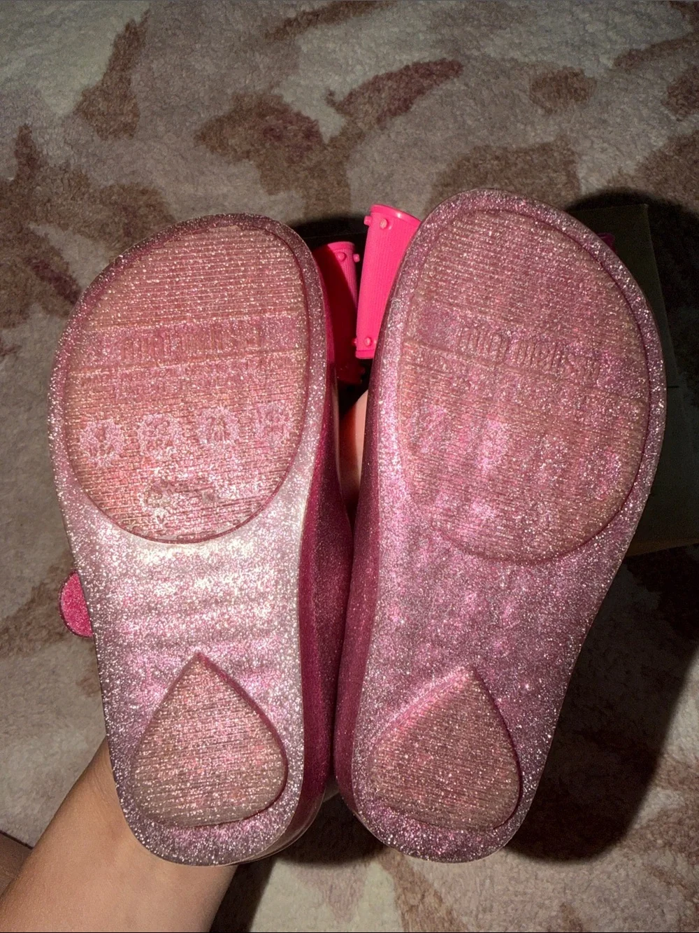 Mini Melissa Ultra Classic Bow Pink Glitter Mary Janes with Hot Pink Bow